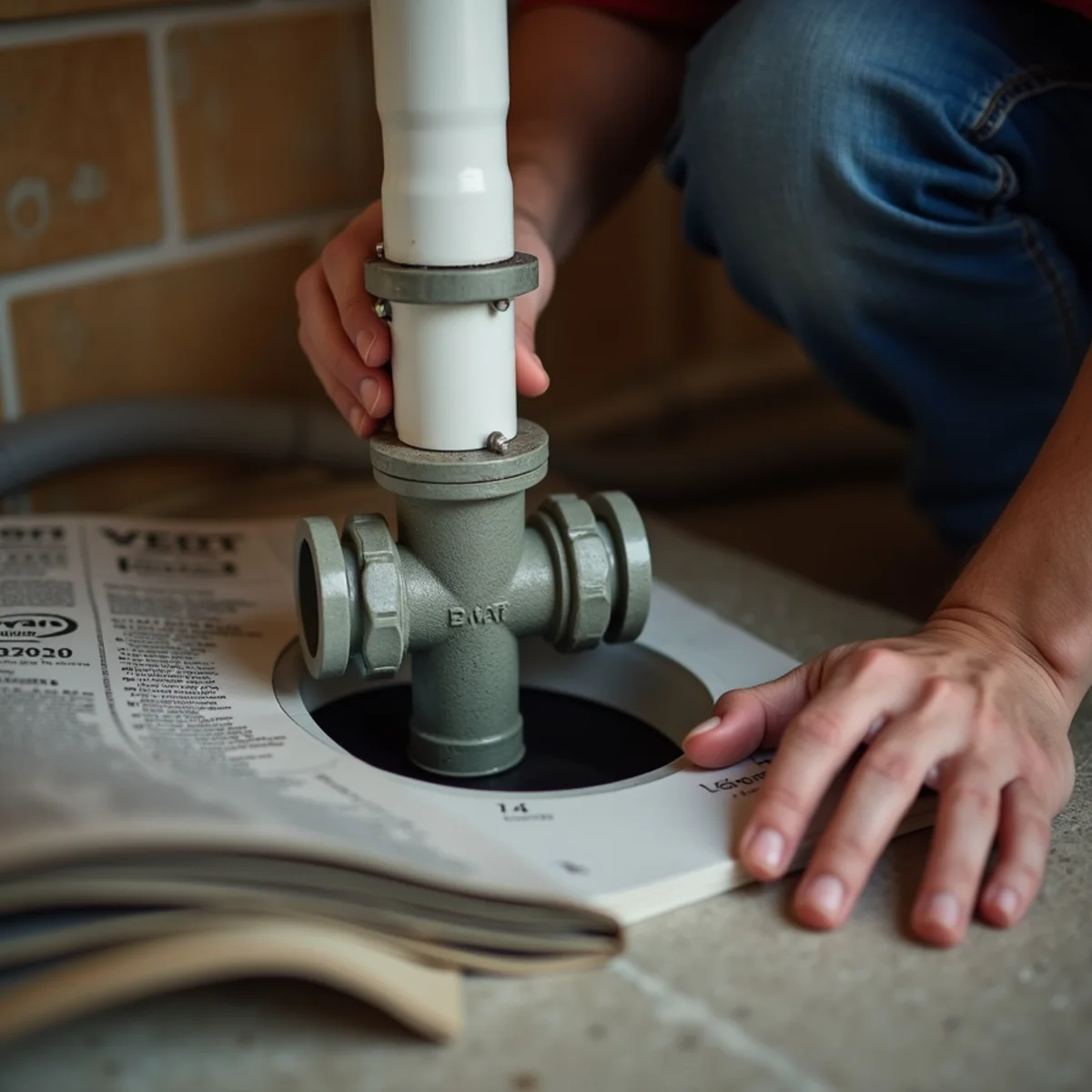 Inspecting the check valve on a sump pump discharge pipe