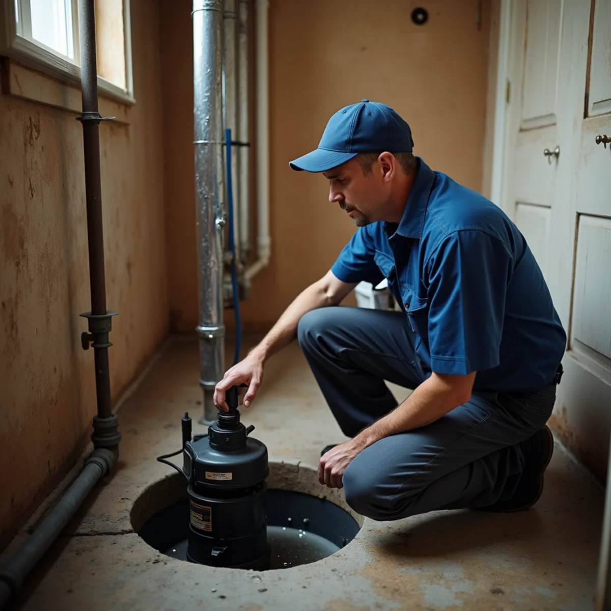 Homeowner testing a sump pump in a basement before a storm in Springfield, NJ